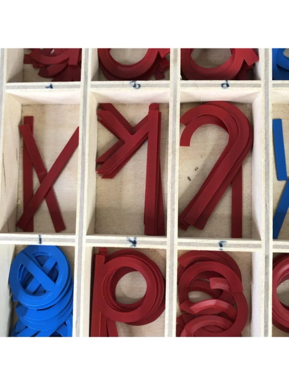 Montessori Movable Alphabet Letters Wooden Storage Box Red Blue Learning Toy